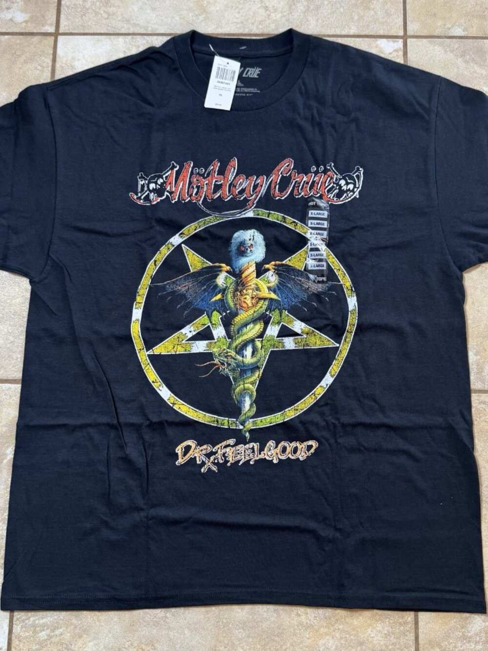 Motley Crue Dr. Feelgood Pentagram T-Shirt X-LARGE New With Tags